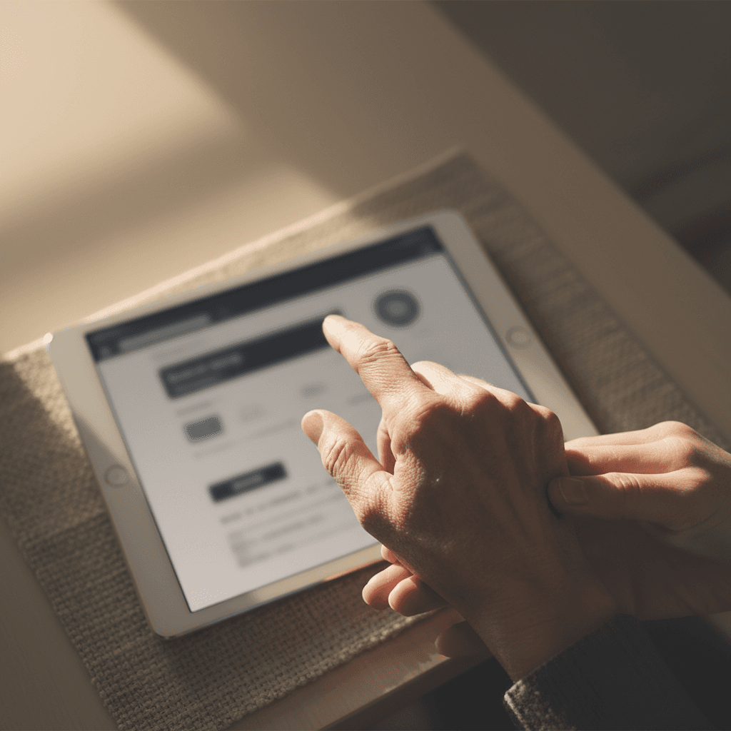 Hands over a tablet screen